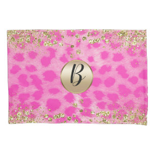 Roze Luipaard Jachtluipaard Print Gouden Glitters  Kussensloop
