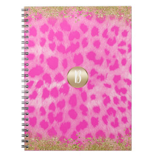 Roze Luipaard Jachtluipaard Print Gouden Glitters  Notitieboek