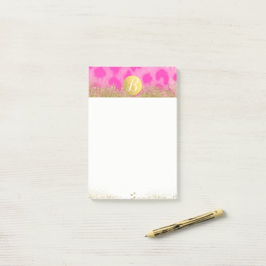 Roze Luipaard Jachtluipaard Print Gouden Glitters Post-it® Notes (Op bureau)