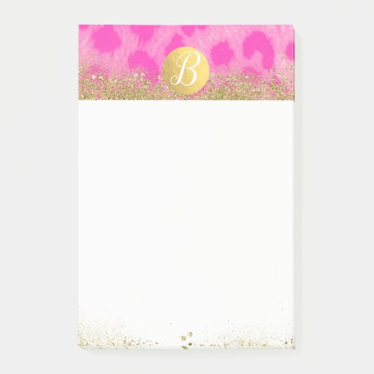 Roze Luipaard Jachtluipaard Print Gouden Glitters  Post-it® Notes (Voorkant)