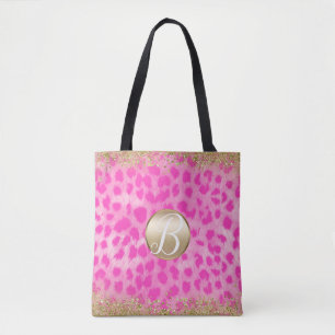 Roze Luipaard Jachtluipaard Print Gouden Glitters  Tote Bag