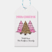 Roze luipaard kerstbomen afdrukken cadeaulabel (Voorkant)