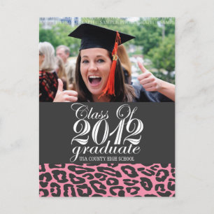 Roze luipaard klasse van 2012 Graduation Briefkaar Aankondigingskaart