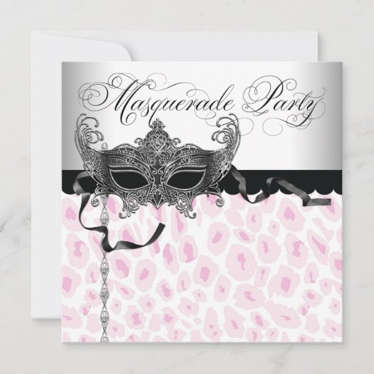 Roze Luipaard Maskerade Feest Uitnodigingen (Voorkant)