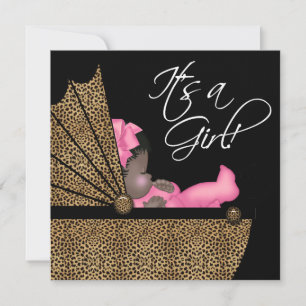 Roze Luipaard Meisje Baby Shower Kaart