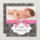 Roze Luipaard Meisjes Doop Kaart (Voorkant / Achterkant)