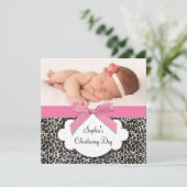 Roze Luipaard Meisjes Doop Kaart (Staand voorkant)