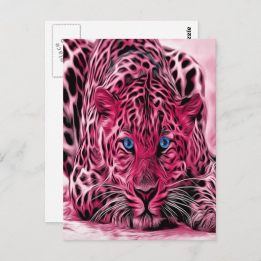 Roze luipaard met blauwe ogen briefkaart (Voorkant / Achterkant)