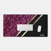 Roze Luipaard met Goud & Zwart - Monogram Bureaumat (Keyboard & Muis)