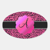 Roze luipaard monogram ovale sticker (Voorkant)