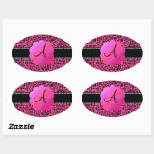 Roze luipaard monogram ovale sticker (Vel)