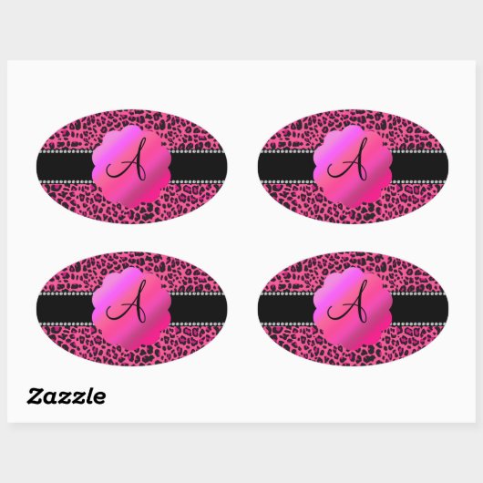 Roze luipaard monogram ovale sticker (Vel)