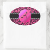Roze luipaard monogram ovale sticker (Tas)