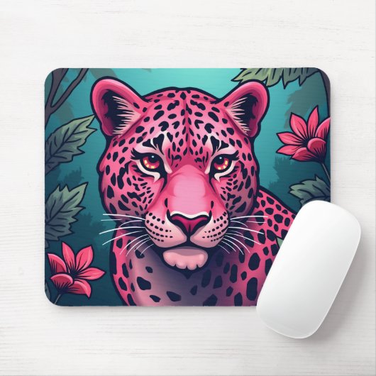 Roze luipaard mousepad muismat (Met muis)