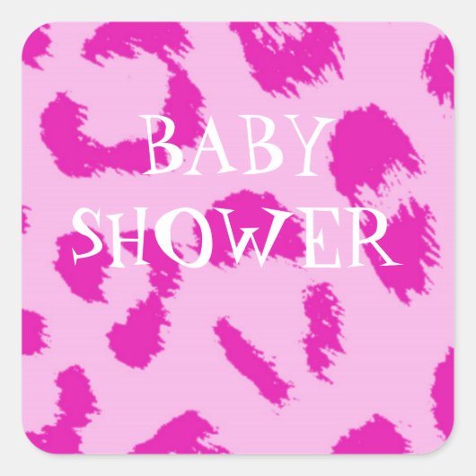 Roze Luipaard Patroon Baby Shower Vierkante Sticker (Voorkant)