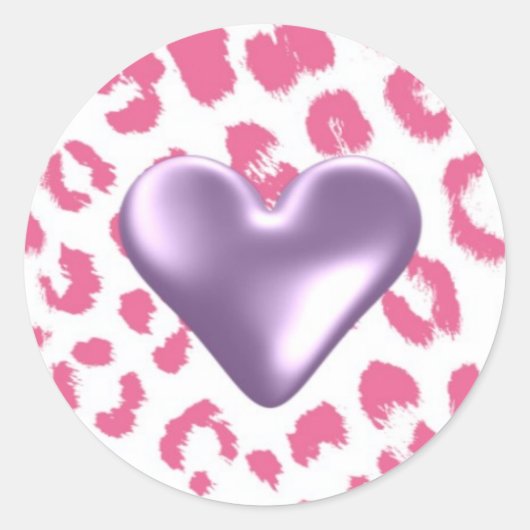 Roze Luipaard Patroon met Paarse Hart Sticker (Voorkant)