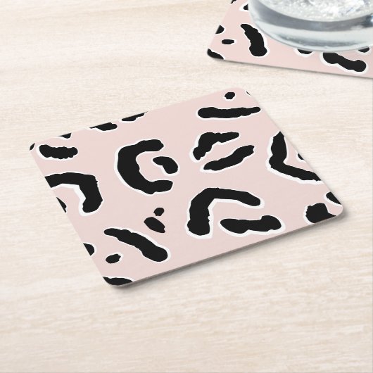  roze luipaard patroonpasta & zwart-wit kartonnen onderzetters (Schuin)
