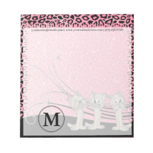 Roze luipaard patroonpatroon met grappige katten notitieblok