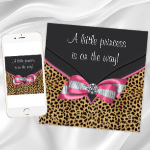 Roze Luipaard Prinses Baby Shower Kaart