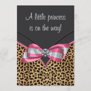 Roze Luipaard Prinses Baby Shower Kaart