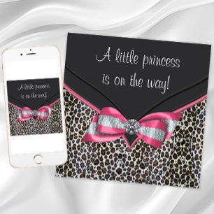 Roze Luipaard Prinses Baby Shower Uitnodigingen