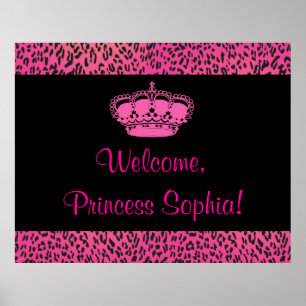Roze Luipaard Prinsessen Feest Banner Poster