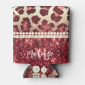 Roze Luipaard Print en Glitter Blikjeskoeler (Voorkant)