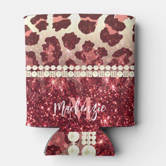 Roze Luipaard Print en Glitter Blikjeskoeler (Achterkant)