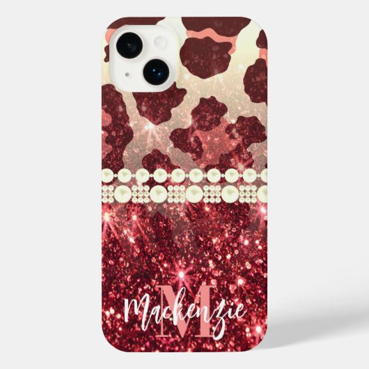 Roze Luipaard Print en Glitter iPhone Hoesje (Achterkant)