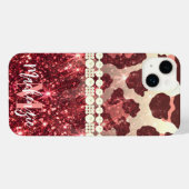 Roze Luipaard Print en Glitter iPhone Hoesje (Achterkant horizontaal)