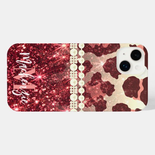 Roze Luipaard Print en Glitter iPhone Hoesje (Achterkant horizontaal)