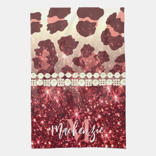 Roze Luipaard Print en Glitter Theedoek (Verticaal)