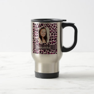 Roze luipaard print foto sjabloon reisbeker