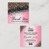 Roze luipaard print Hartelijk dank voor uw bestell Vierkante Visitekaartje (Voorkant / Achterkant)