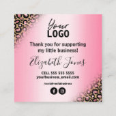 Roze luipaard print Hartelijk dank voor uw bestell Vierkante Visitekaartje (Achterkant)