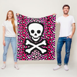 Roze Luipaard Print Jolly Roger Pirate Skull Punky Fleece Deken