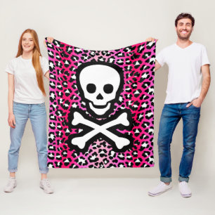 Roze Luipaard Print Jolly Roger Pirate Skull Punky Fleece Deken