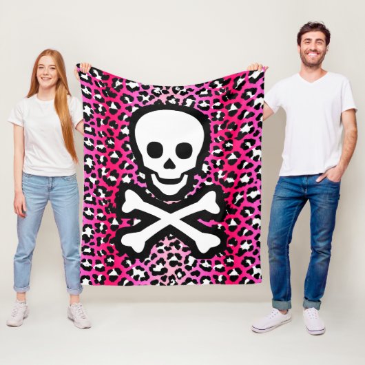 Roze Luipaard Print Jolly Roger Pirate Skull Punky Fleece Deken (In situ)