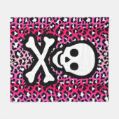 Roze Luipaard Print Jolly Roger Pirate Skull Punky Fleece Deken (Voorkant (Horizontaal))