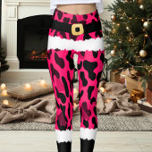 Roze Luipaard Print Kerstman Kostuum Kerstmis Leggings