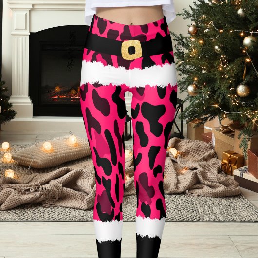 Roze Luipaard Print Kerstman Kostuum Kerstmis Leggings