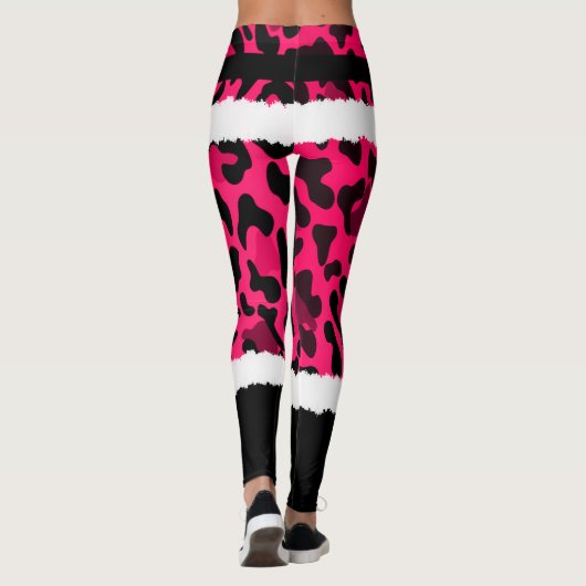 Roze Luipaard Print Kerstman Kostuum Kerstmis Leggings (Achterkant)