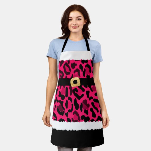 Roze Luipaard Print Kerstman Kostuum Kerstmis Schort (Gedragen)