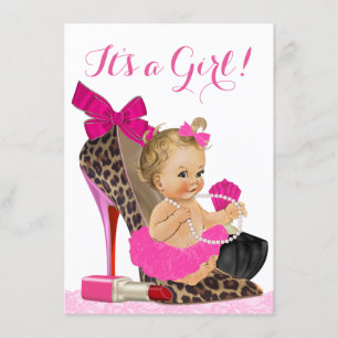 Roze Luipaard Schoen Baby Shower Kaart