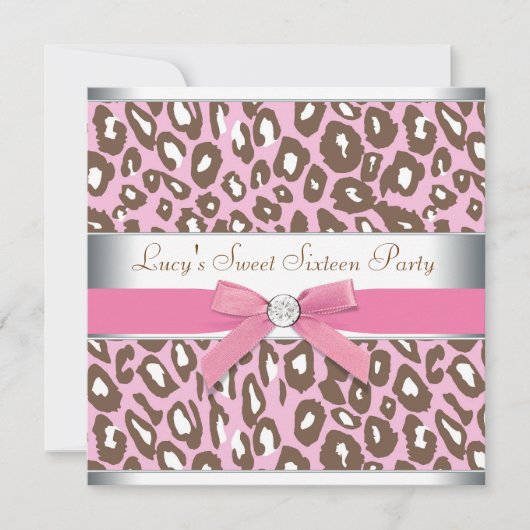 Roze Luipaard Sweet 16 Feest Kaart (Voorkant)
