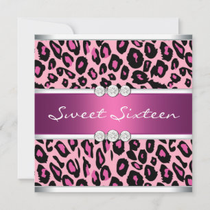 Roze Luipaard Sweet Sixteen Verjaardagsfeestje Kaart