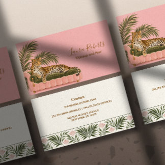 Roze Luipaard Tropisch Zakelijk Visitekaartje