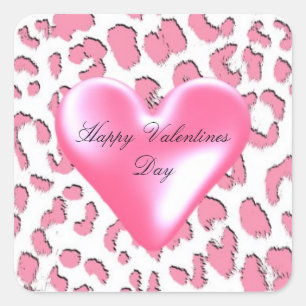 Roze Luipaard Valentijnshart Vierkante Sticker