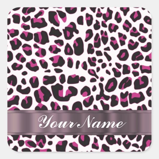 Roze luipaard vierkante sticker (Voorkant)