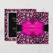 Roze luipaard vrouwen 21ste verjaardagsfeest kaart (Voorkant / Achterkant)